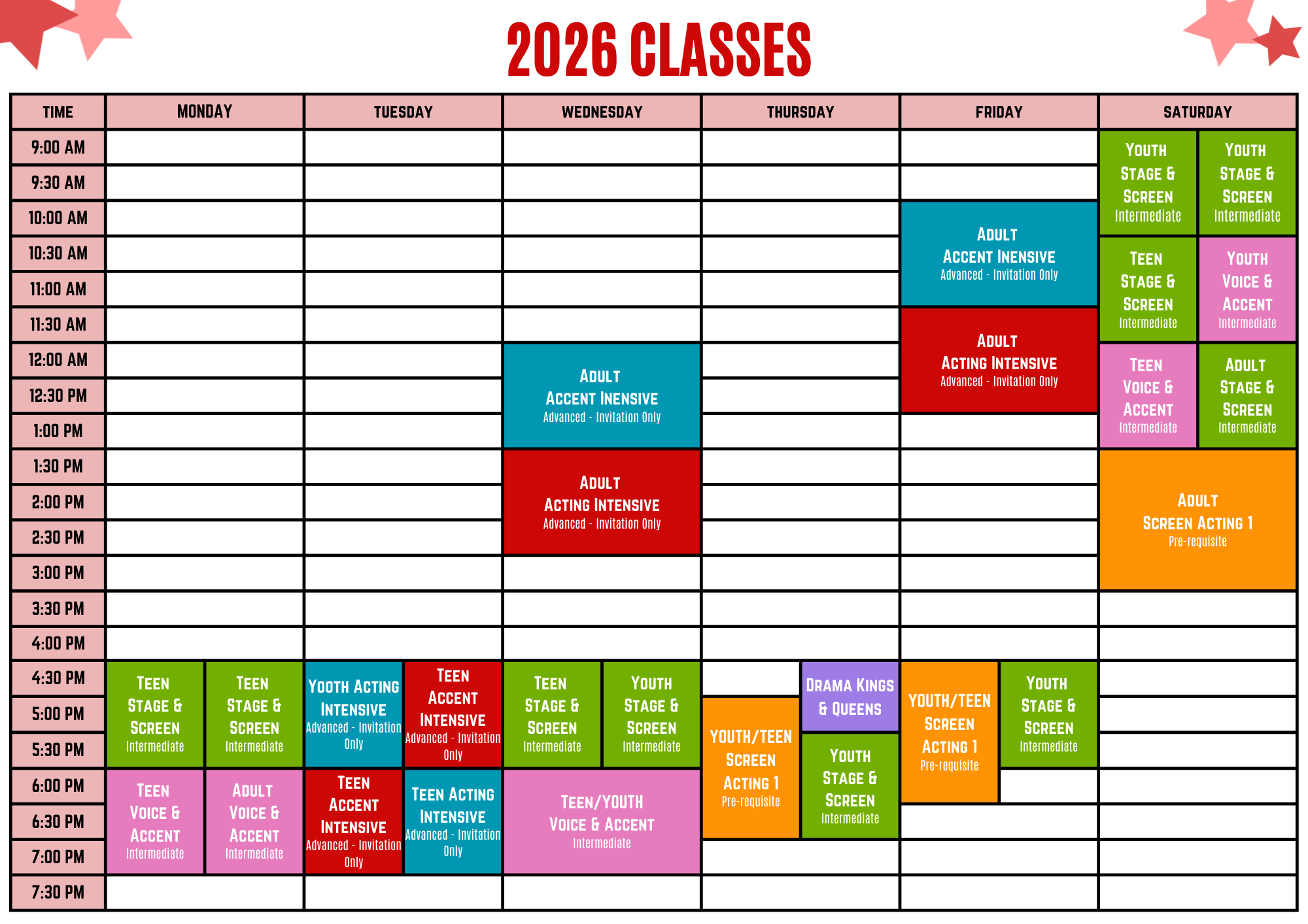 2026 Class Timetable