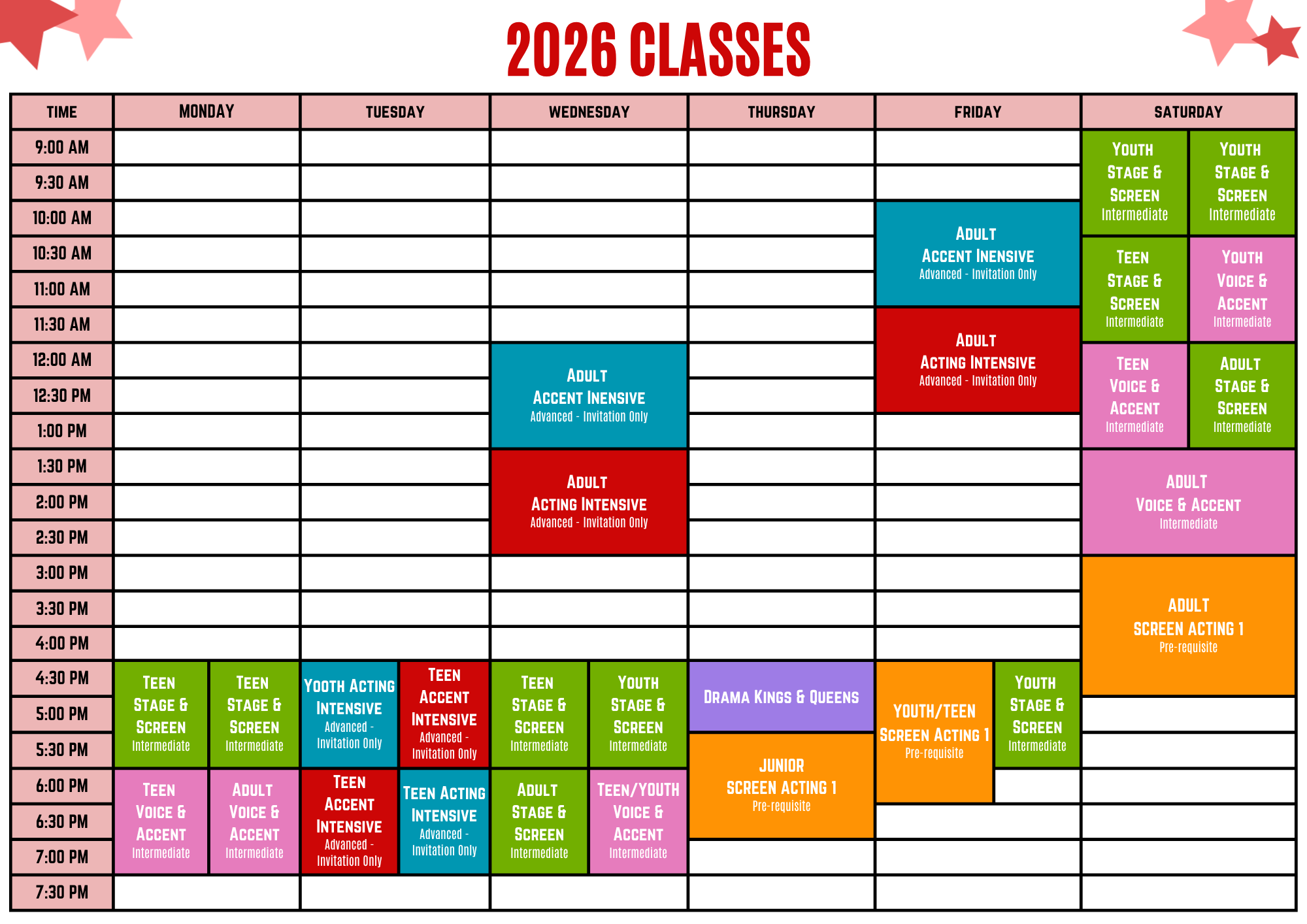 2026 Class Timetable